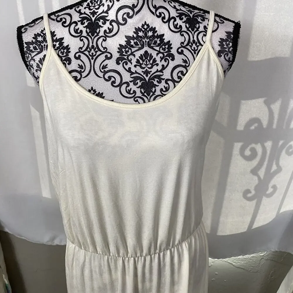 NWOT Beach Break Cream Drop Waist Midi Dress Large Sleeveless Tier Summer Rayon